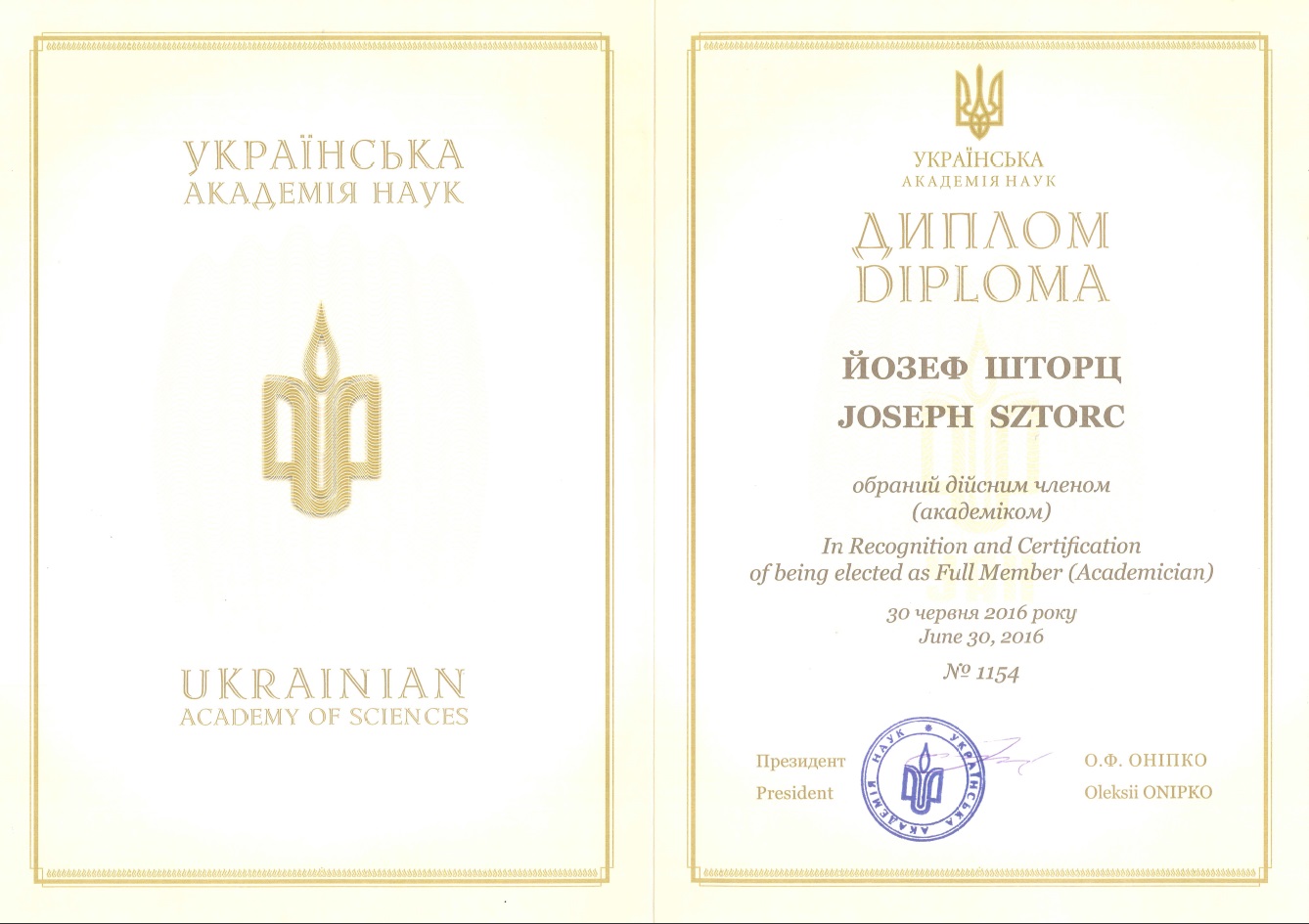 Dyplom akademika przyznany w Ukraińskiej Akademii Nauk w Kijowie